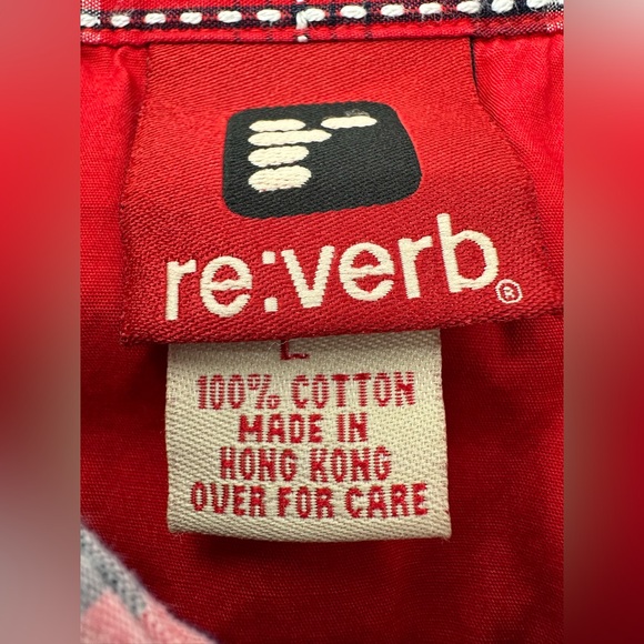 Re:Verb men’s Large Red & Black Plaid Short Sleeve 100% Cotton Button Down Shirt - Picture 4 of 7